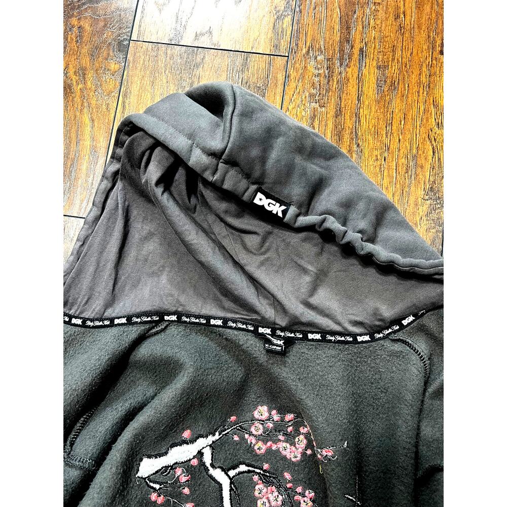 DGK Zen Full Zip Fleece Hoodie Embroidered Cherry Blossoms Drawcord Hood Mens XL - Picture 10 of 14